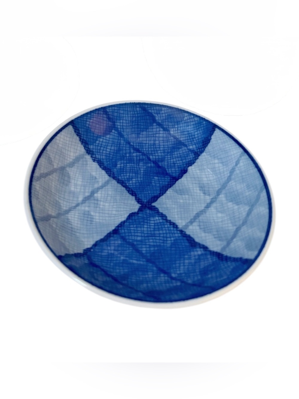 Vintage Japanese Mino Ware Porcelain Sushi Plate Indigo Blue Geometric Design